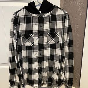 Men’s size small button up flannel with a hood